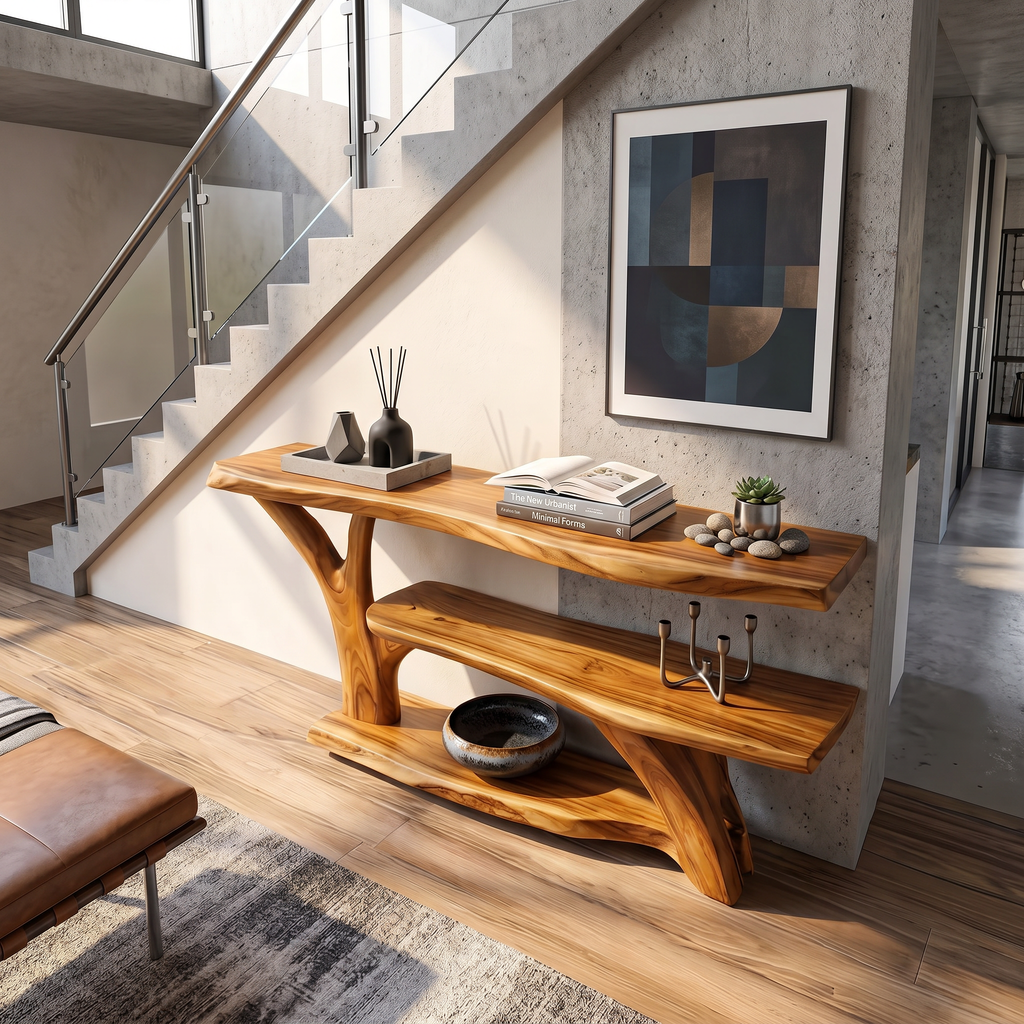 Modern Wooden Live Edge Console Table For Entryway Home Decoration
