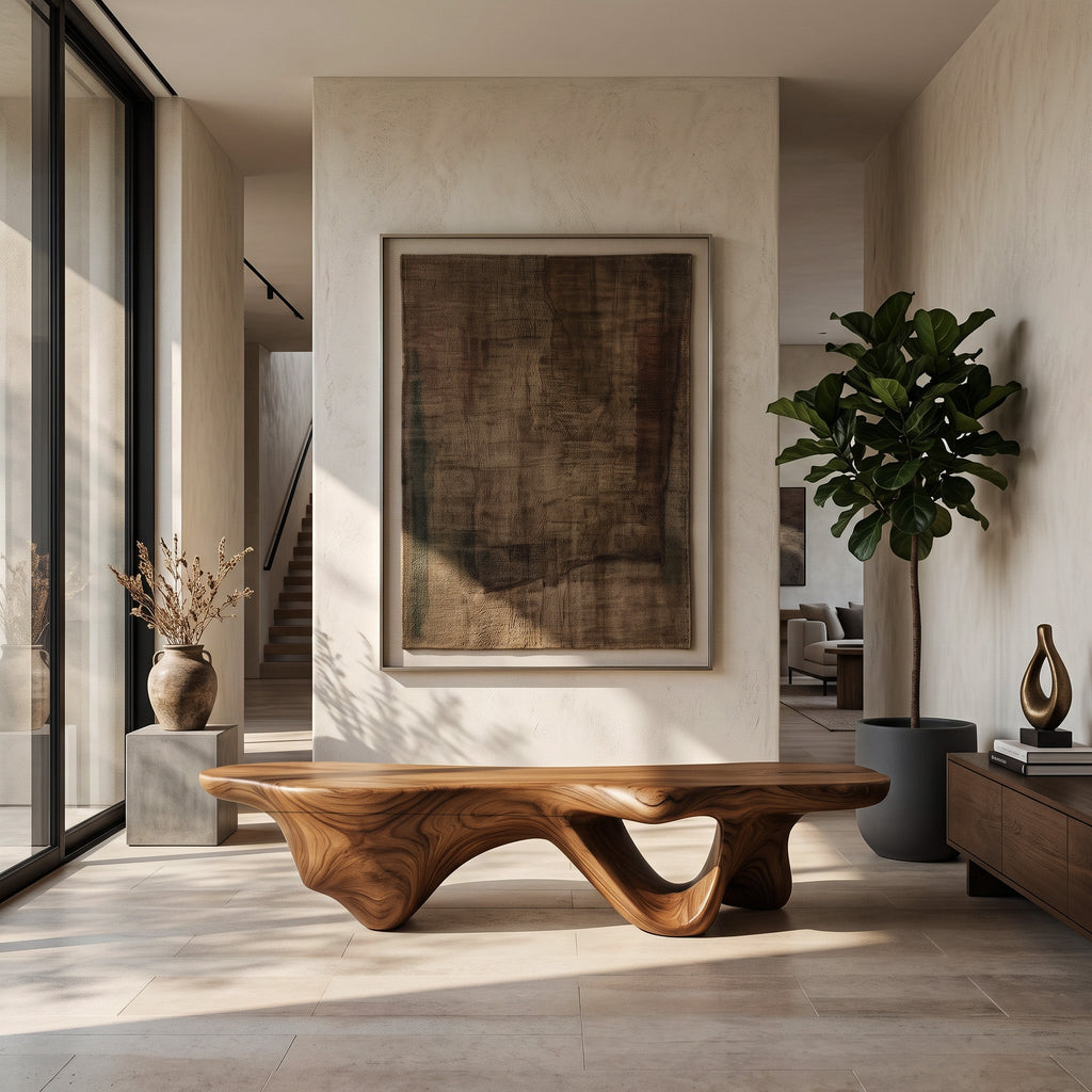 Modern Sculptural Bench With Flowing Design For Living Room