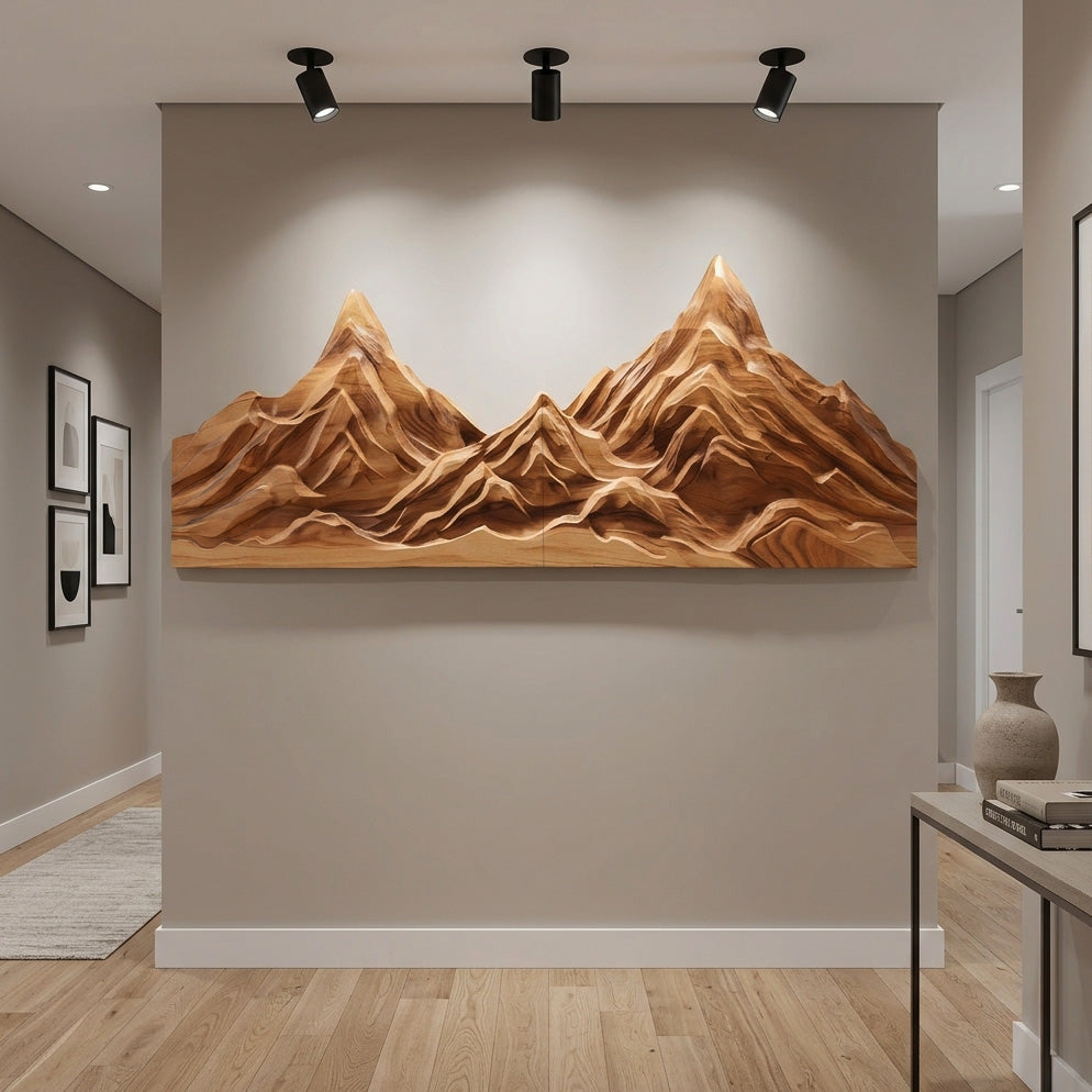 Rustic Mountain Wall Art Sculpture Hand Carved For Bedroom And Living Room