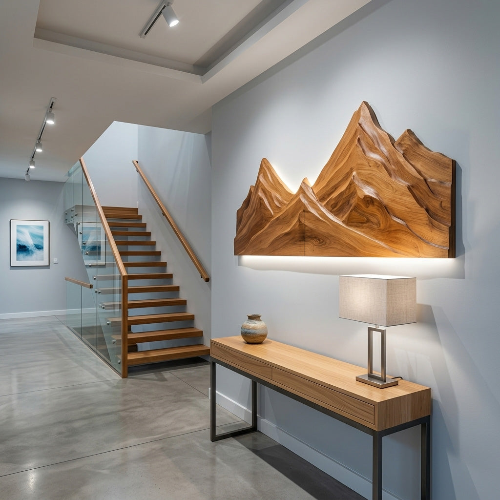 Rustic Mountain Wall Art Triptych Carving For Bedroom And Living Room