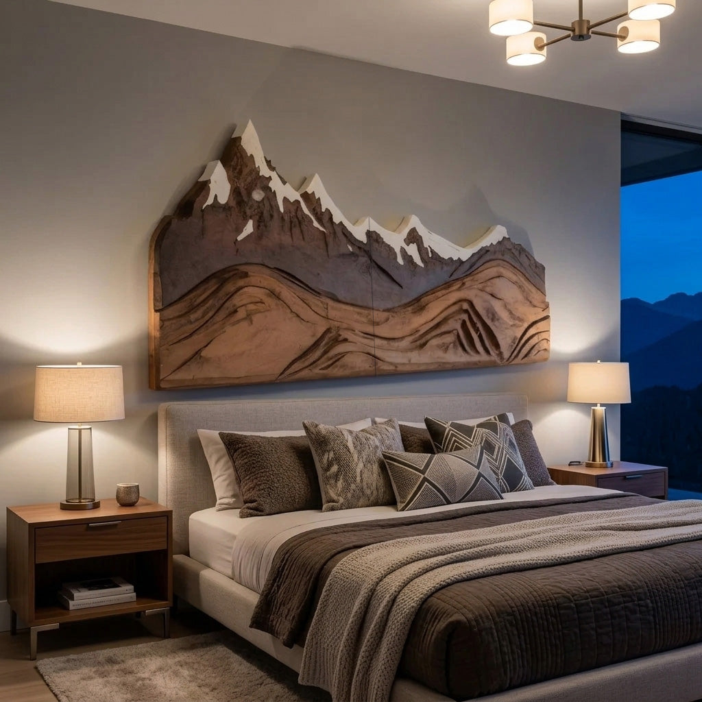 Mountain Wall Art Carving For Living Room And Nature Inspired Home