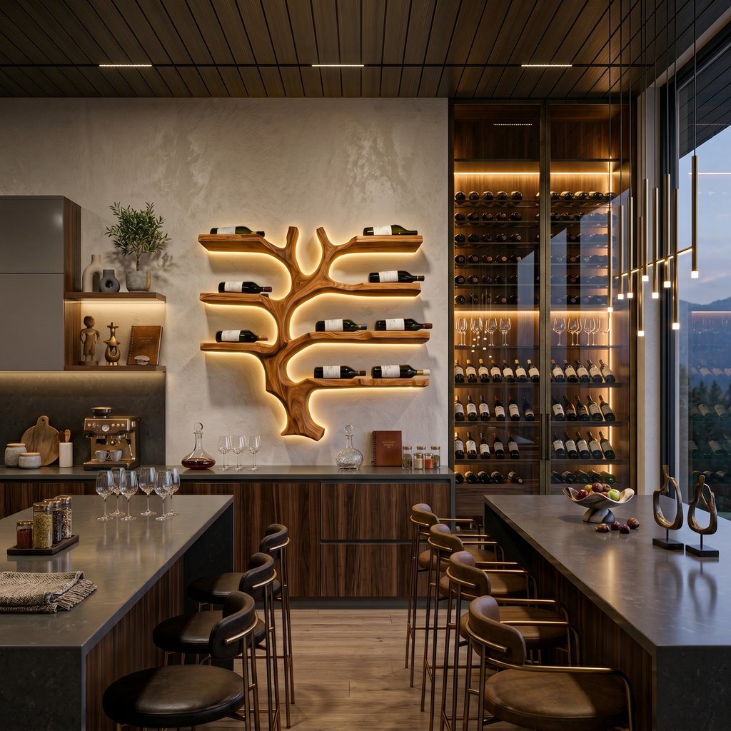Modern Wall Mounted Branch Wine Bottle Holder For Kitchen