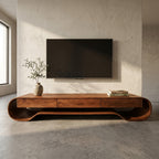 Sculpted Curved Media Console With Storage For Living Room