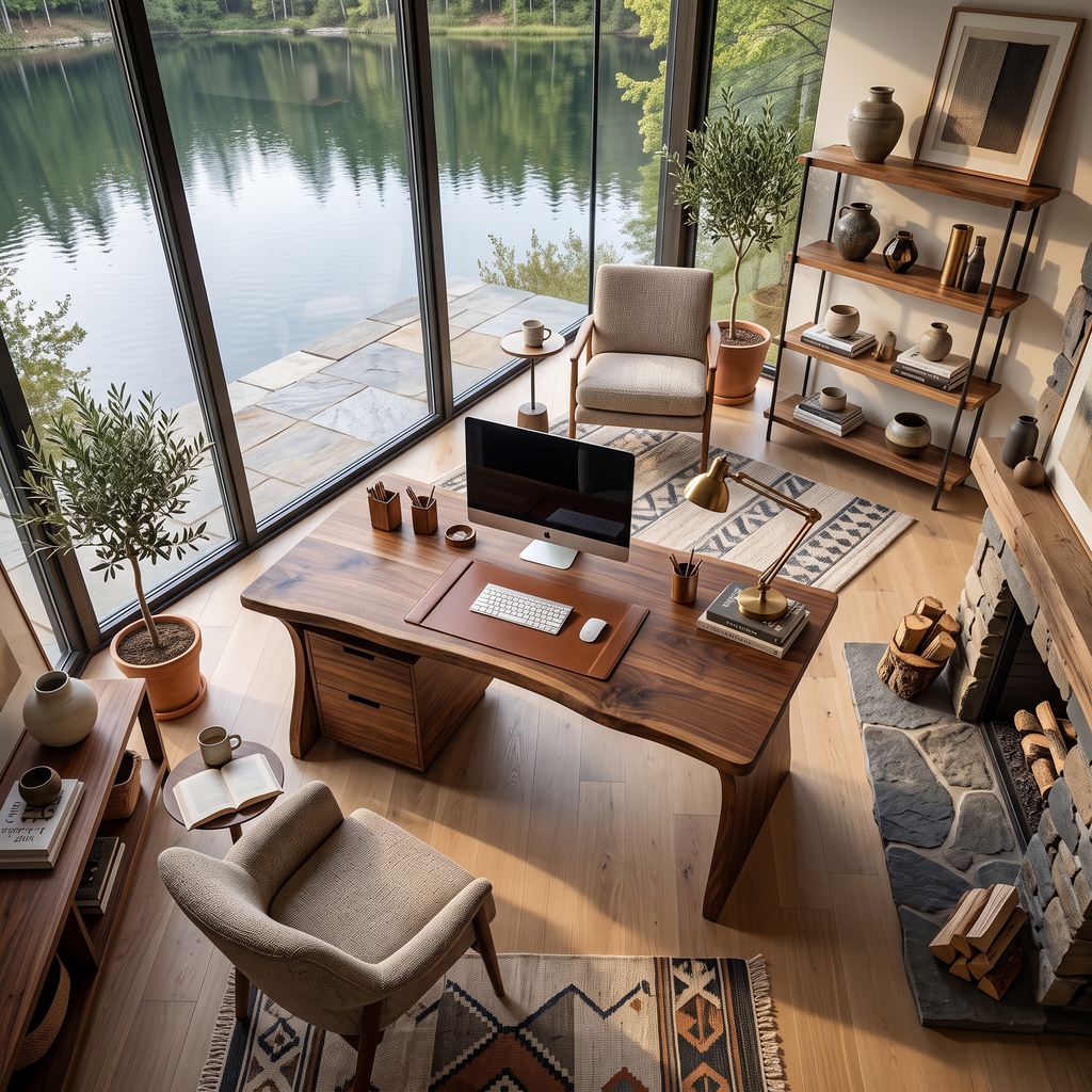 Rustic Live Edge Wooden Desk With Drawers For Home Office Or Study