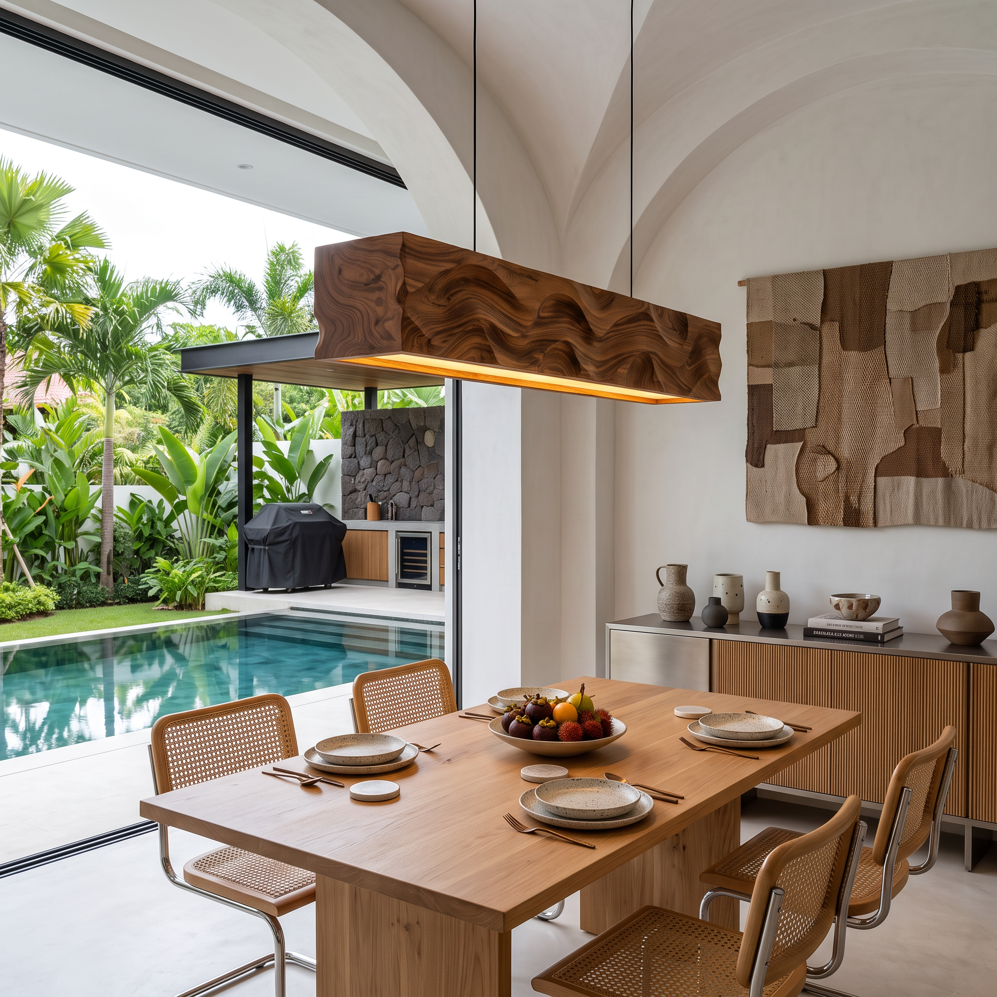 Modern Pendant Light With Carved Wave For Dining Area