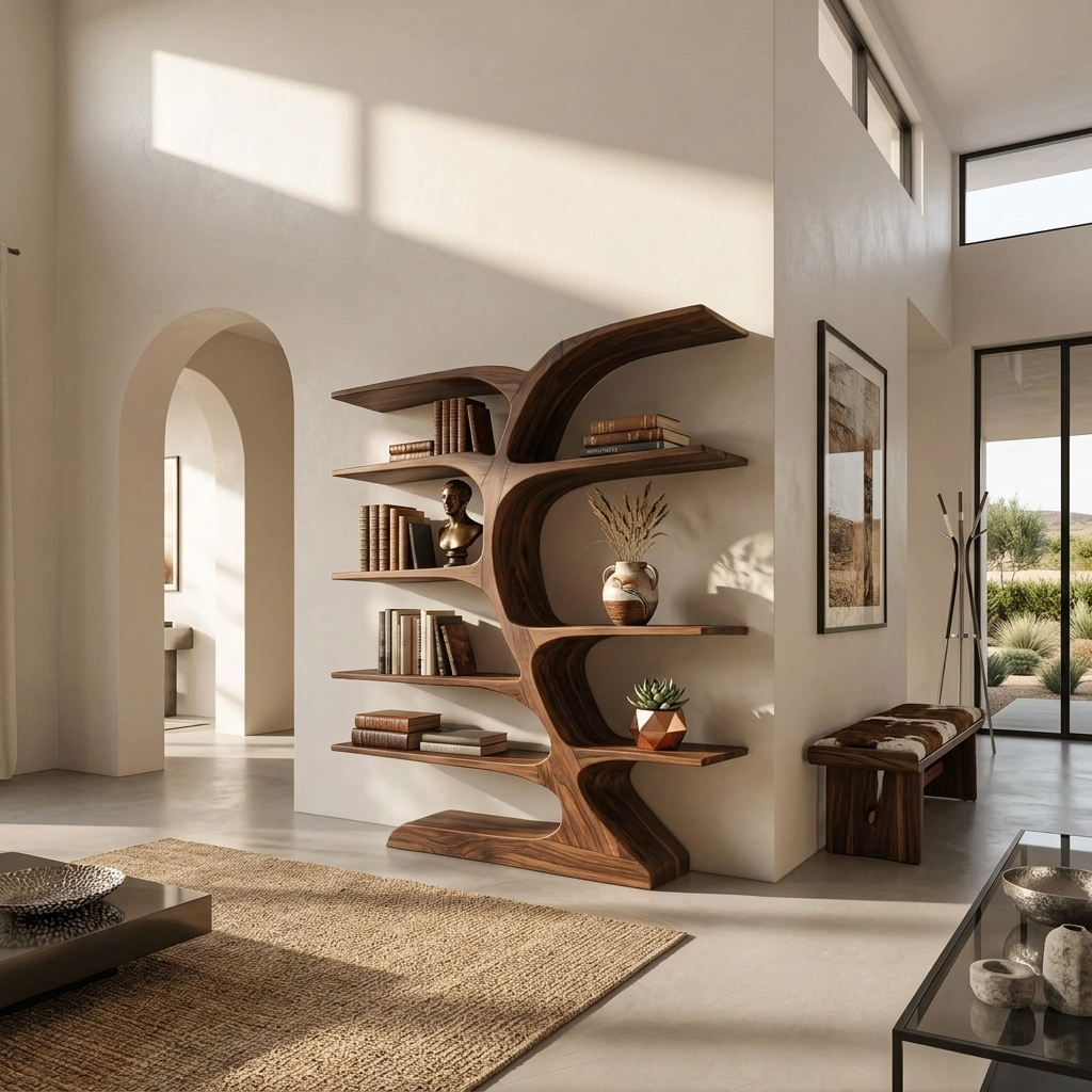 Organic Curved Bookshelf For Open Space