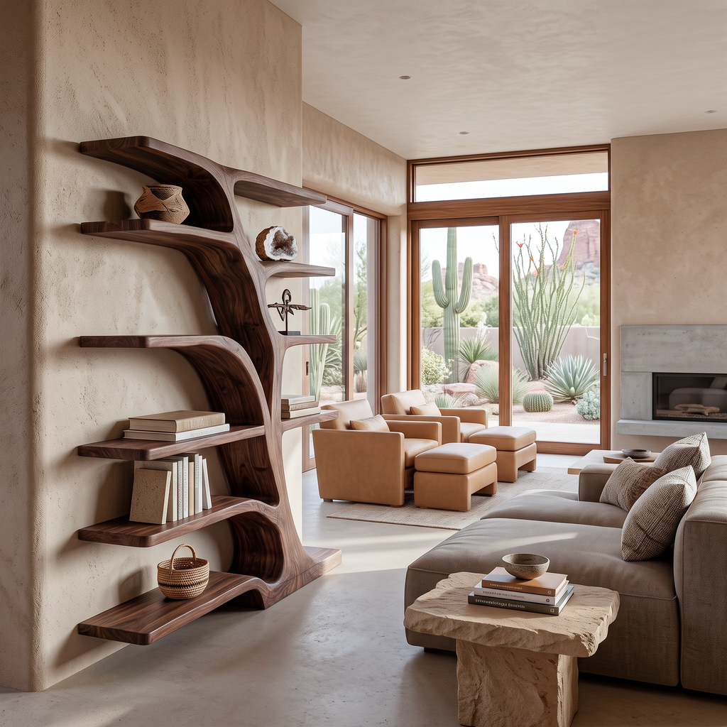 Modern Bookshelf Flowing Curved Design For Living Decor