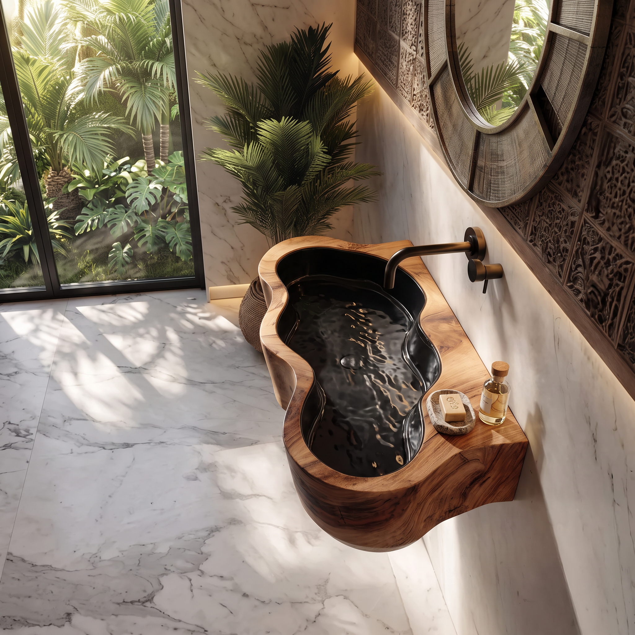 Modern Live Edge Wood Basin For Contemporary Bathroom Interior Design