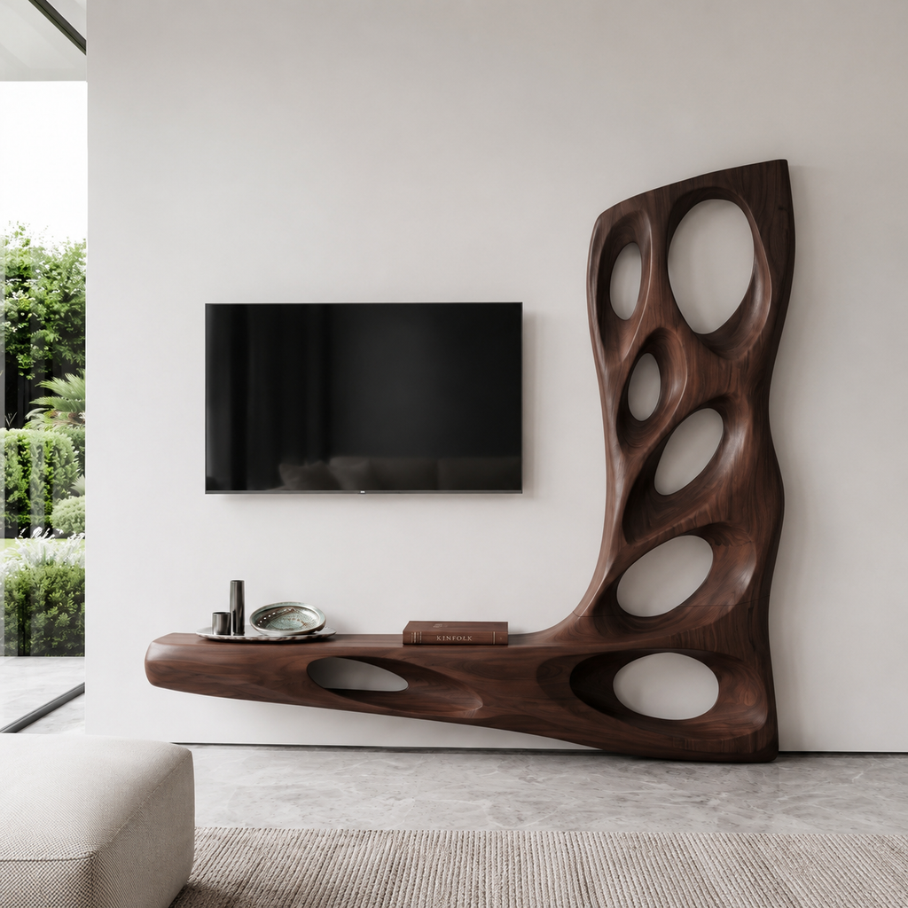 Modern Sculptural TV Wall Console For Living Room Decor