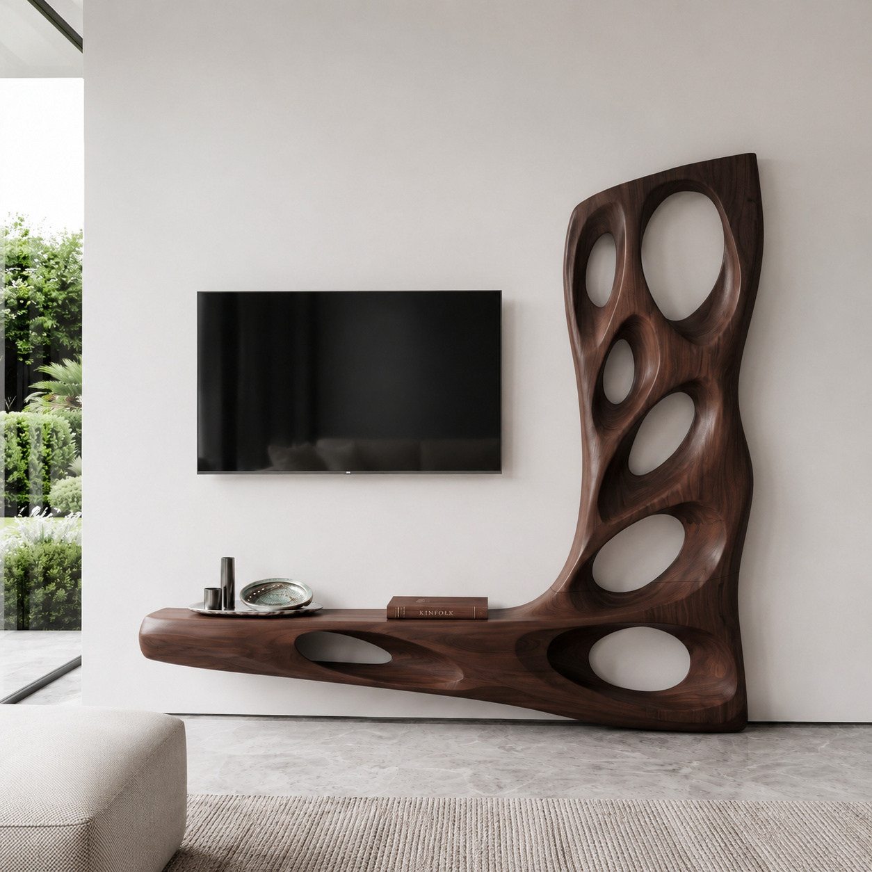Modern Sculptural TV Wall Console For Living Room Decor