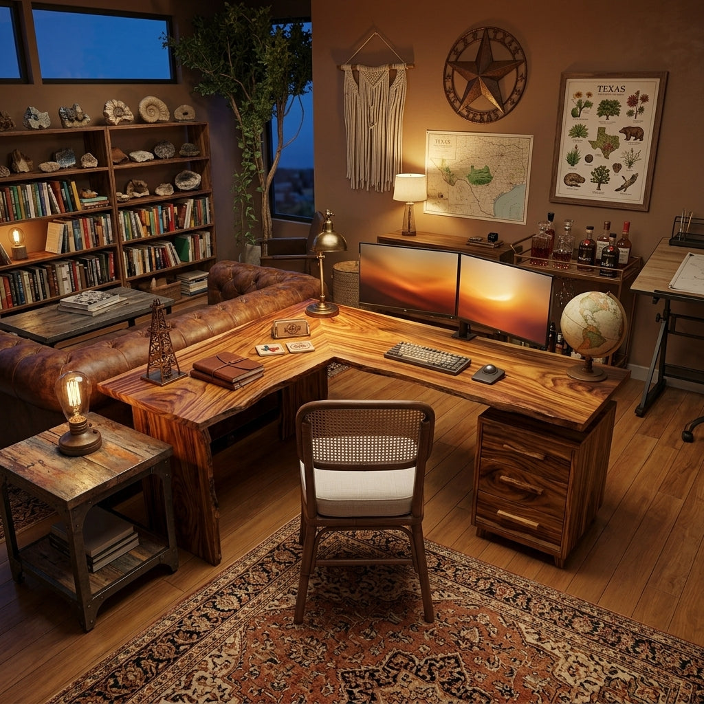 Modern L Shaped Wood Desk With Drawers For Home Office Or Vanity