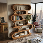 Mid Century Modern Wall Shelf With Flowing Shape For Living Room And Office
