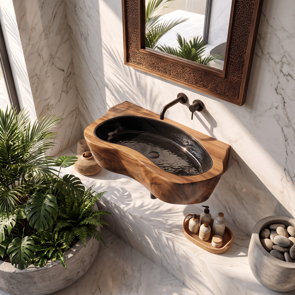 Handcrafted Live Edge Wood Vanity Sink For Natural Bathroom Decor