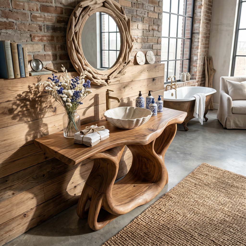 Rustic Solid Wood Vanity For Bathroom Furniture Decor