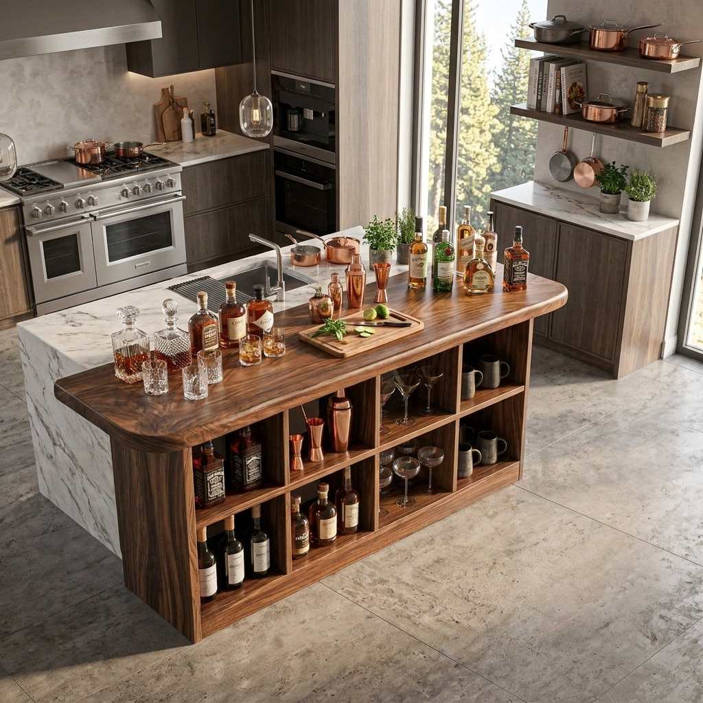 Wooden Bar Table With Storage For Compact Kitchen Or Coffee Bar