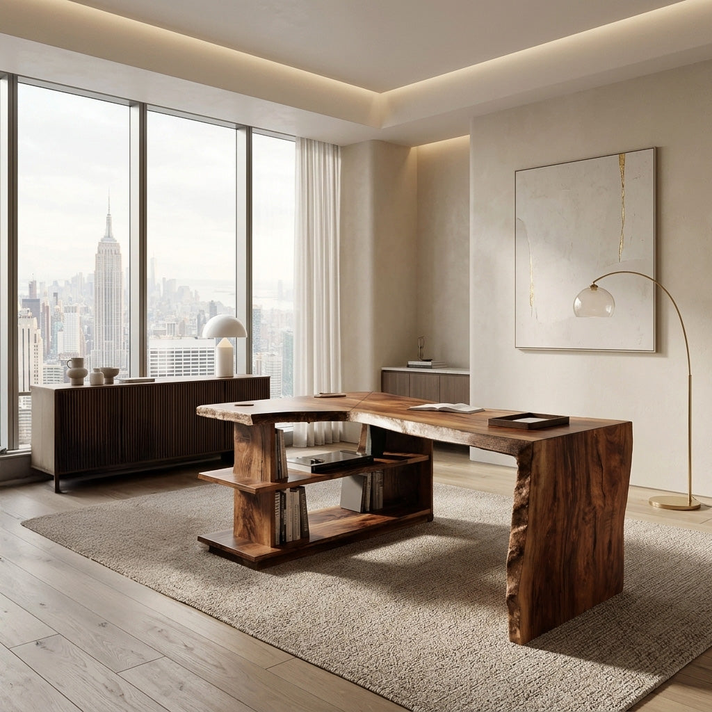 Modern L Shaped Desk With Bookshelf For Home Office