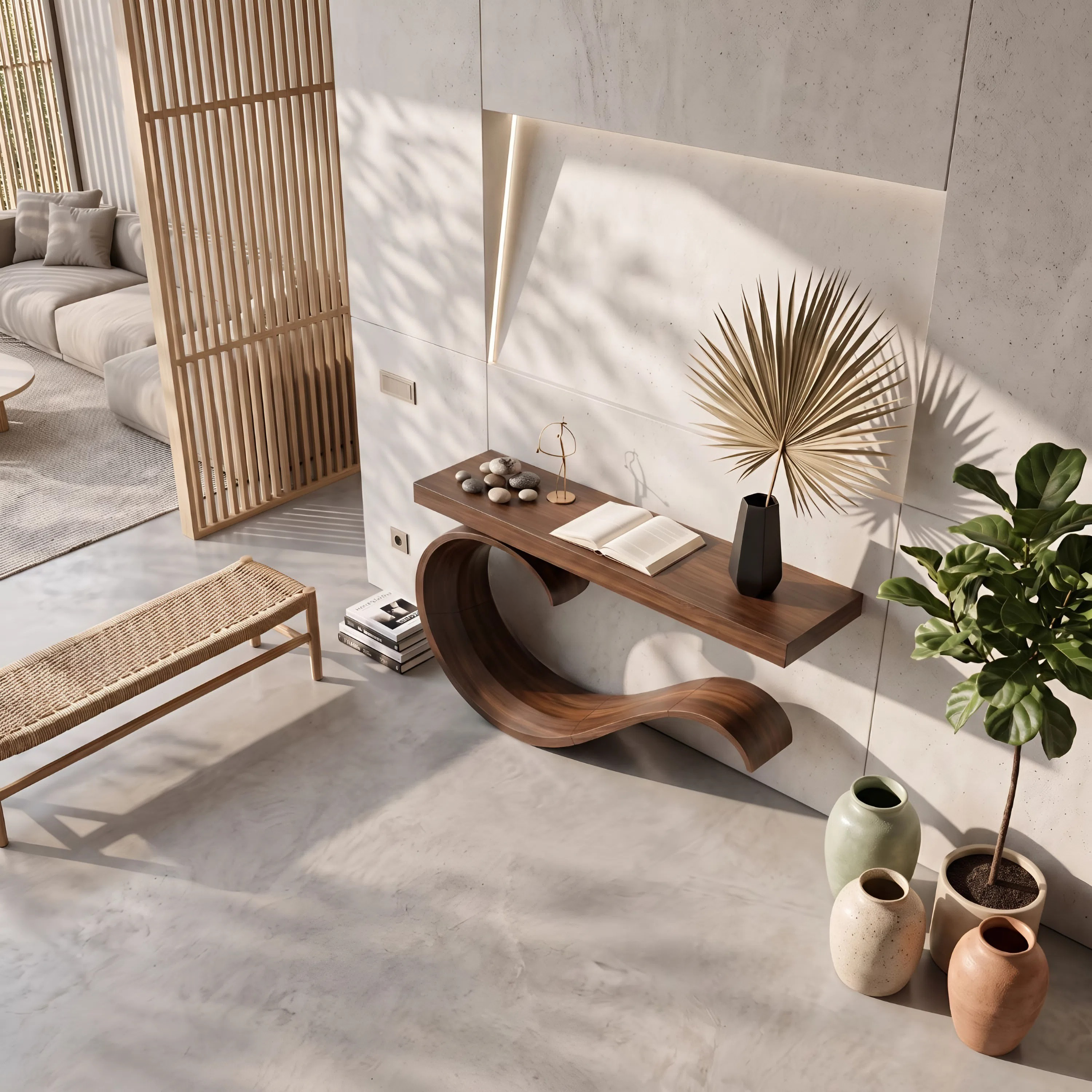 Handcrafted Sculptural Live Edge Console Table For Luxury Living Room