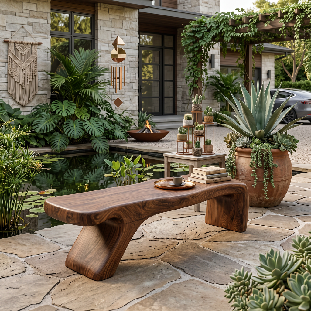 Architectural Bench With Sculpted Z Base For Entryway
