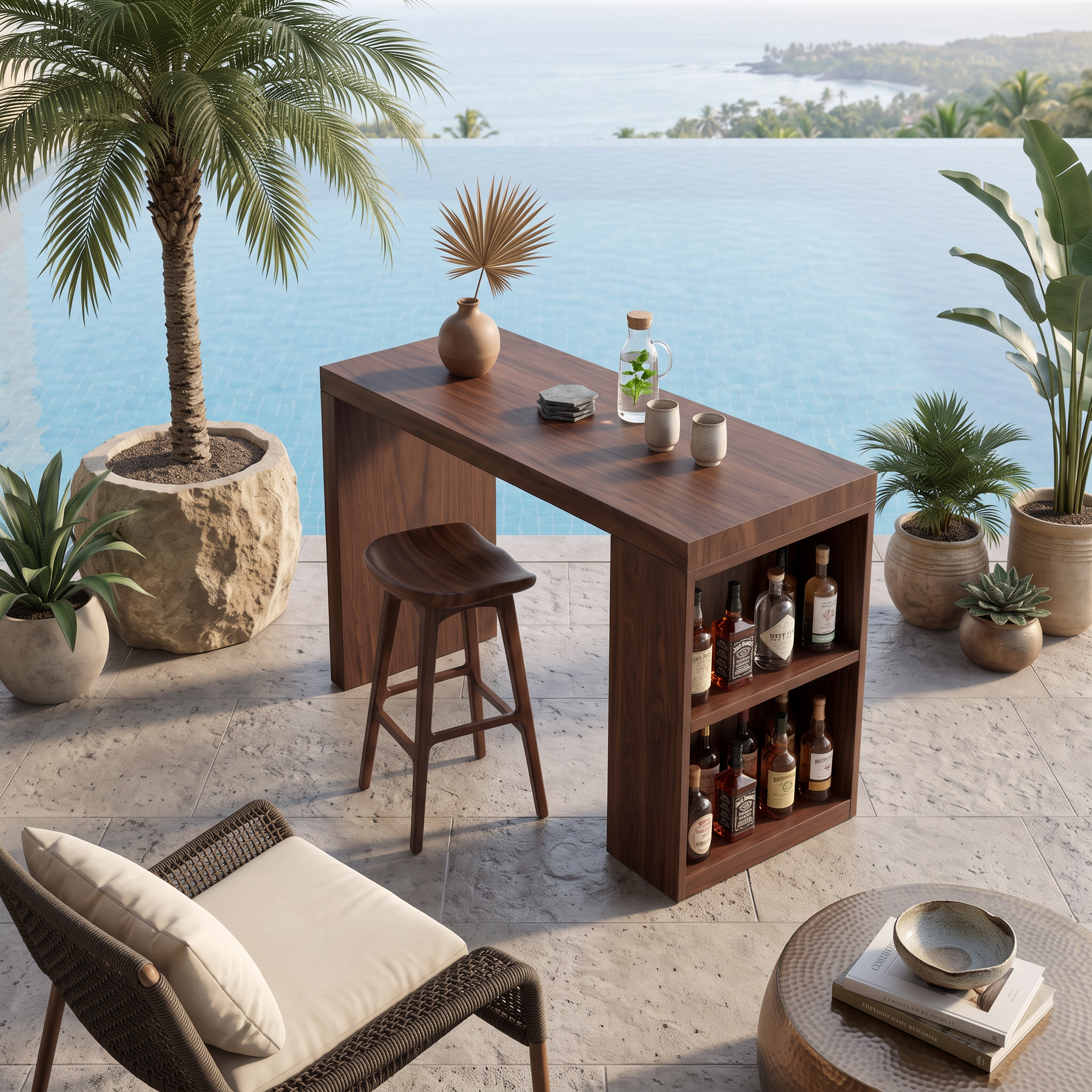 Tropical Live Edge Bar Table For Balcony Or Outdoor Patio