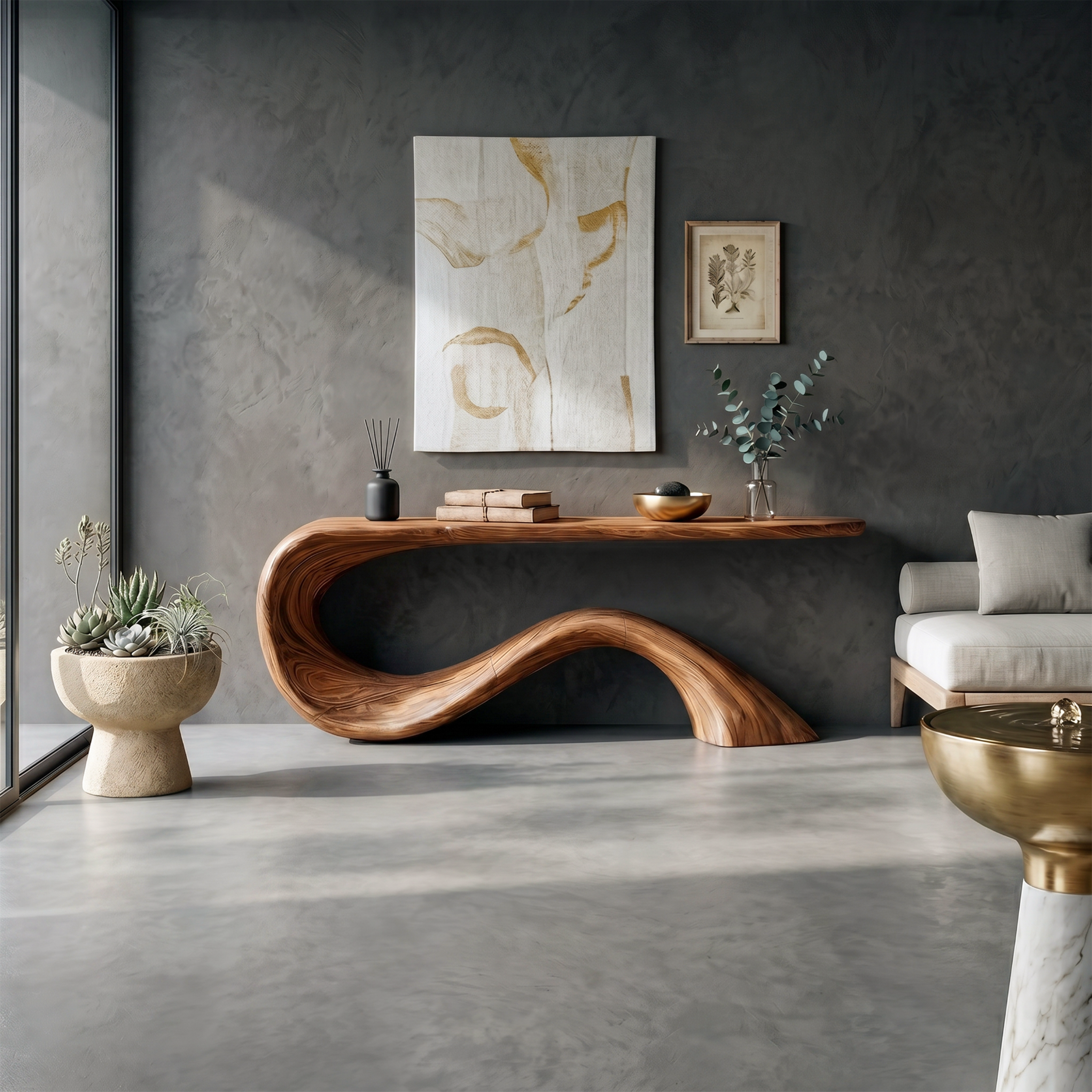 Modern Live Edge Entryway Table Organic Solid Wood For Home Decor
