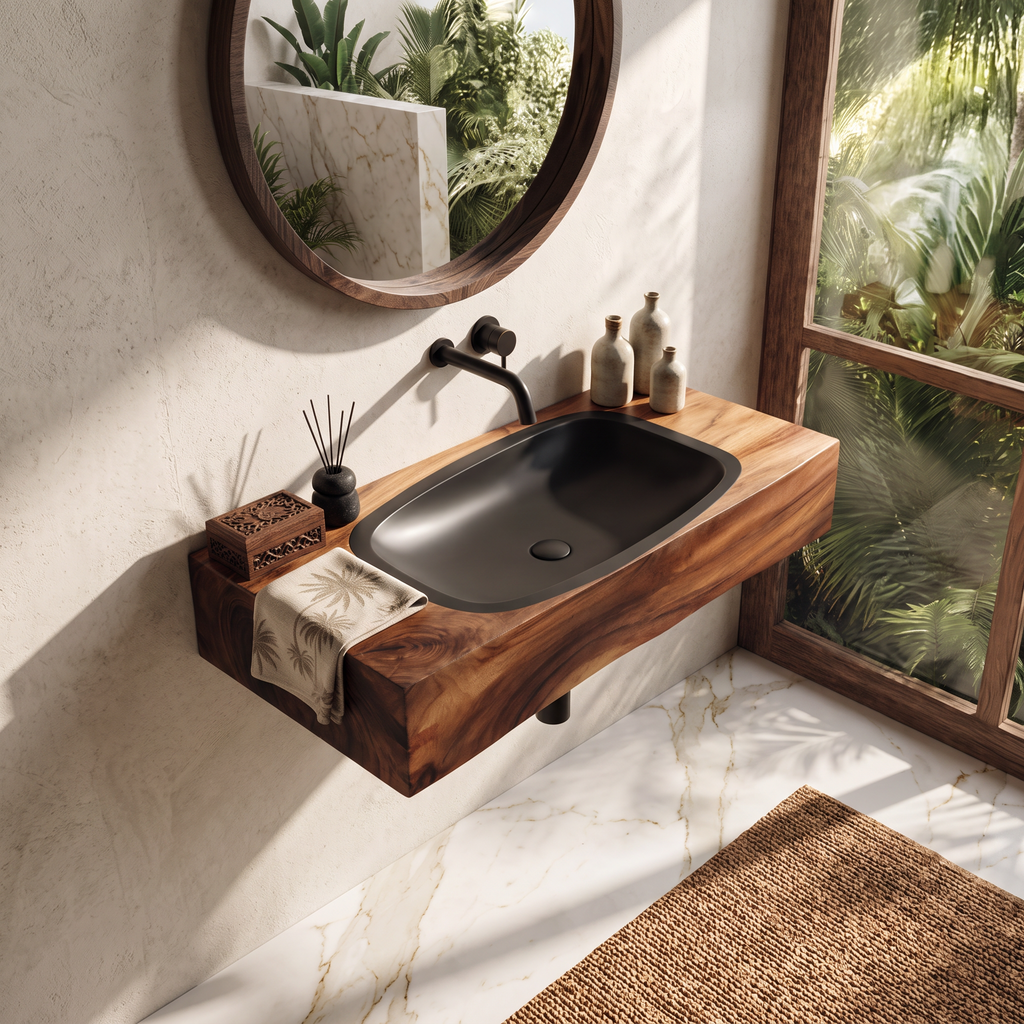 Farmhouse Wooden Live Edge Wood Basin For Organic Bathroom Design