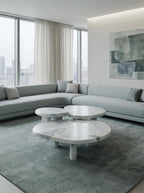 Luxury Green Forest Marble Nesting Coffee Table Set with Three Organic Sculptural Pieces