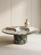 Les Quatre Saisons Natural Marble Round Coffee Table with Organic Petal Pedestal Base | Luxury Stone Furniture