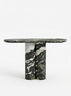 Green Forest Marble Console Table with Oval Shape Top and Double Cylinder Legs
