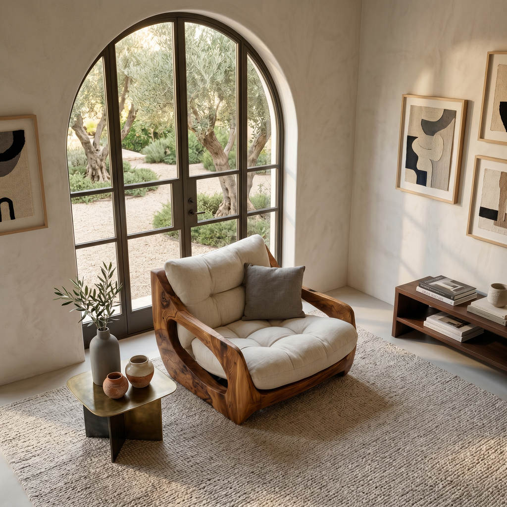 Modern Organic Lounge Seating With Carved Form For Living Room