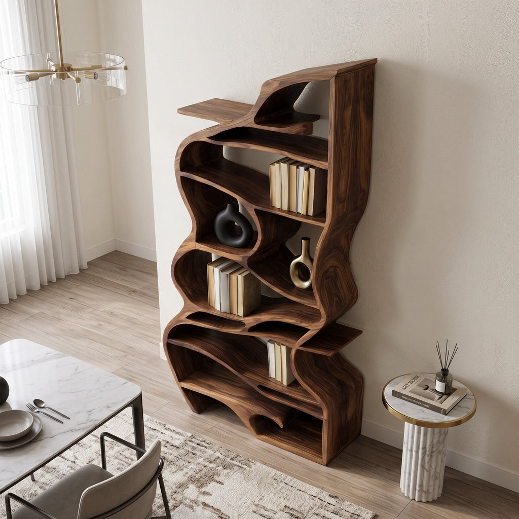 Handcrafted Sculpted Bookshelf With Organic Design For Living Room Or Office