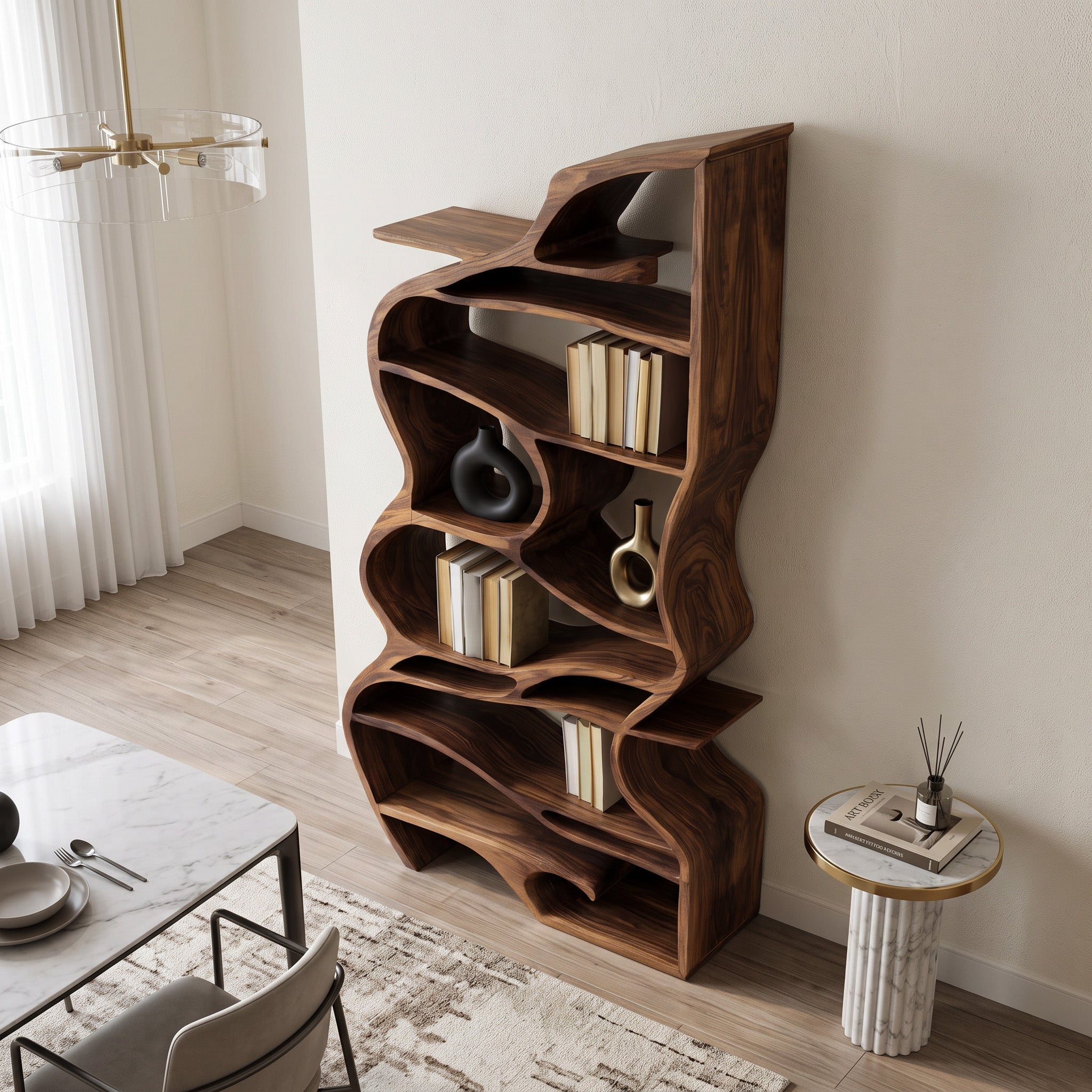 Handcrafted Sculpted Bookshelf With Organic Design For Living Room Or Office