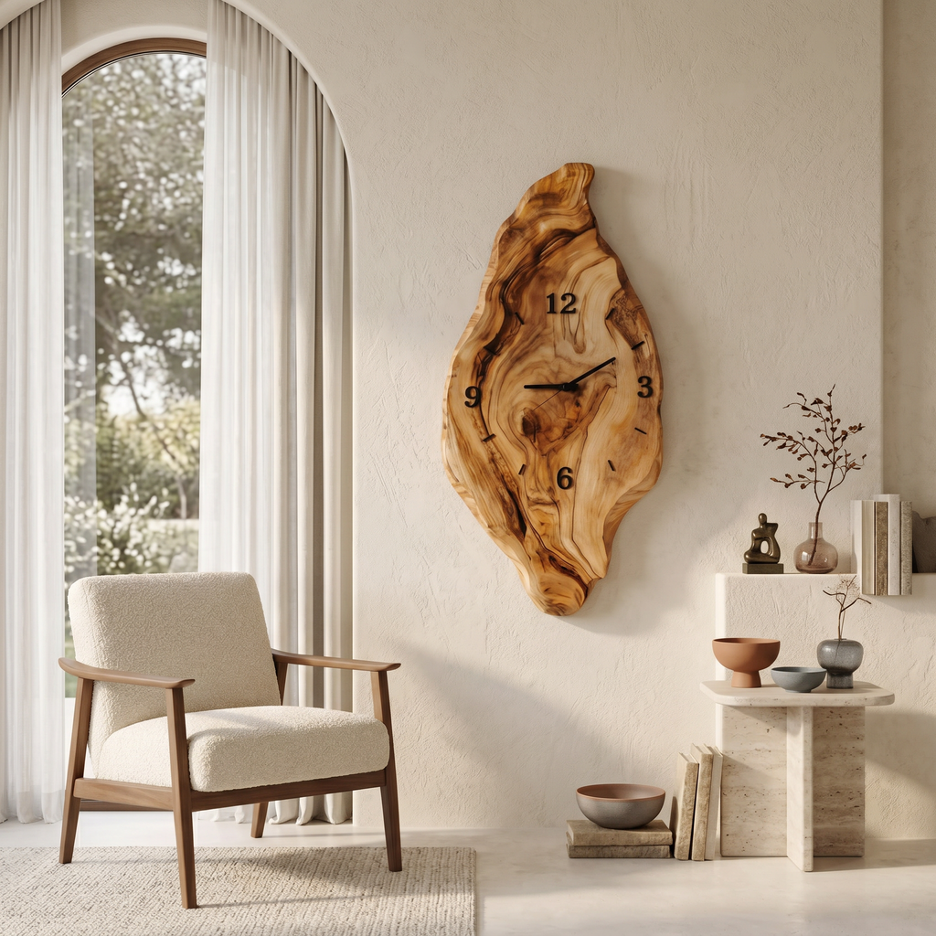 Rustic Wall Clock With Live Edge Design For Bedroom