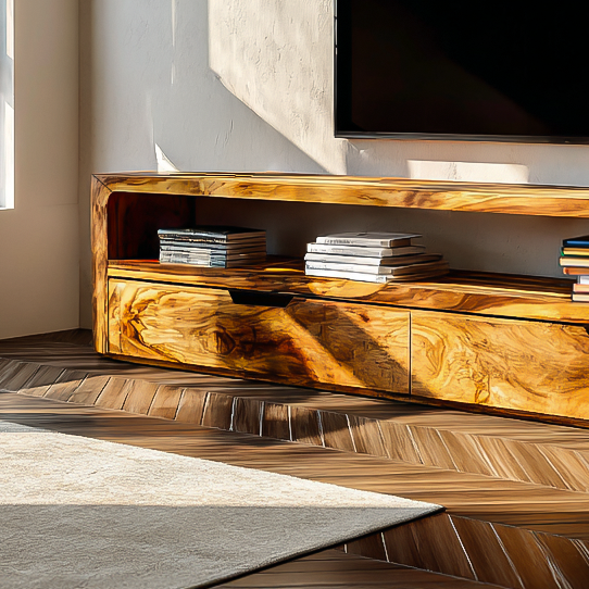 Rustic TV Stand With Shelves And Cabinet Doors For Living