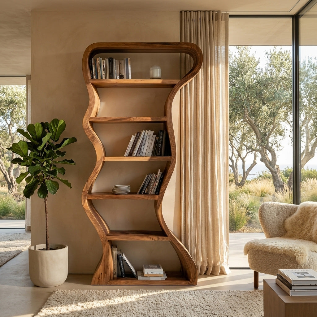 Organic Sculpture Wavy Bookshelf For Living Room Or Office Furniture