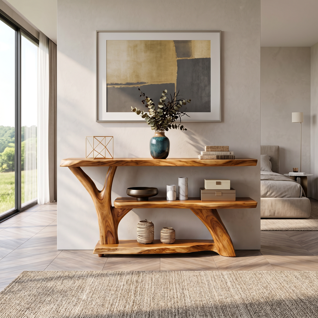 Modern Wooden Live Edge Console Table For Entryway Home Decoration