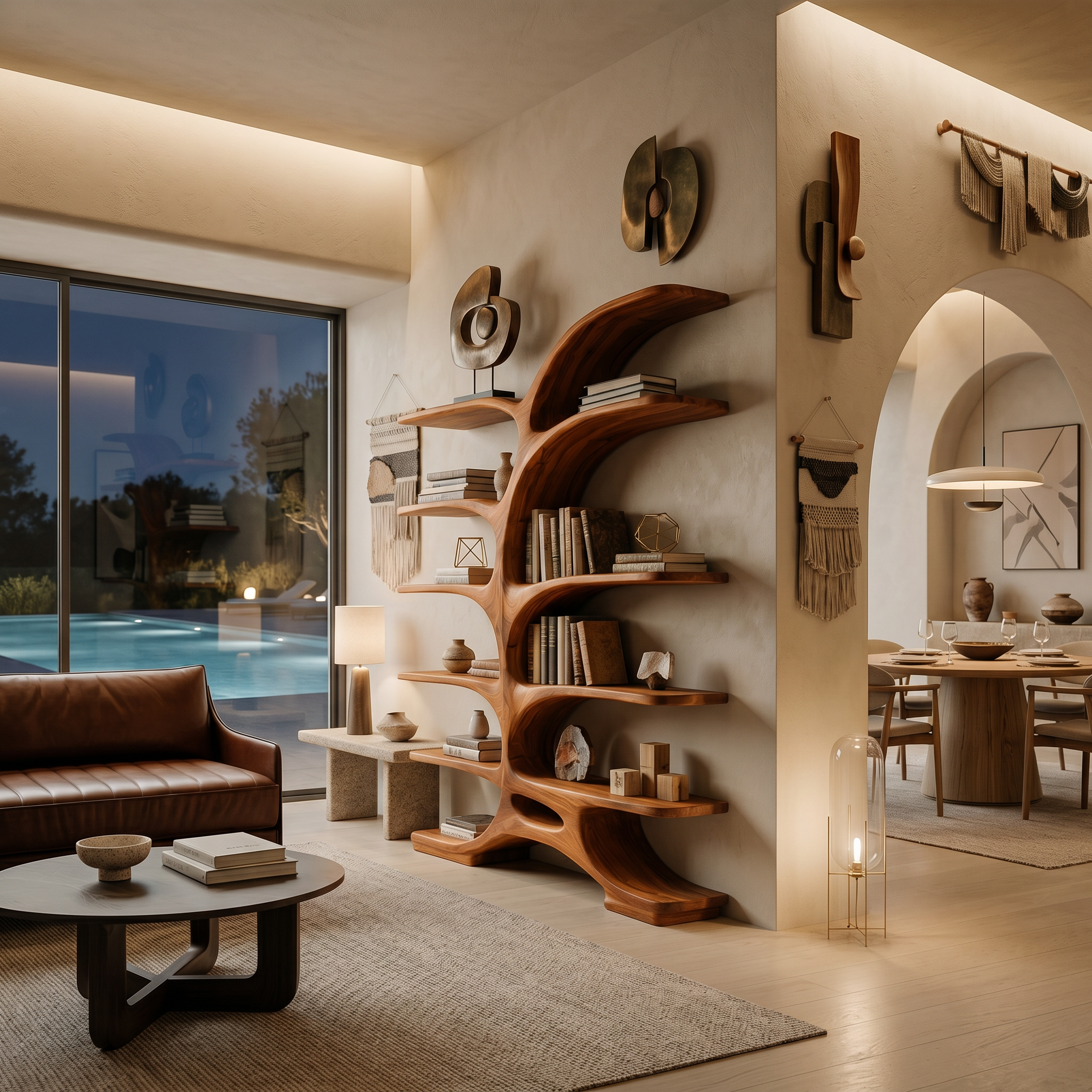 Contemporary Sculptural Curved Bookshelf For Living Room Interior