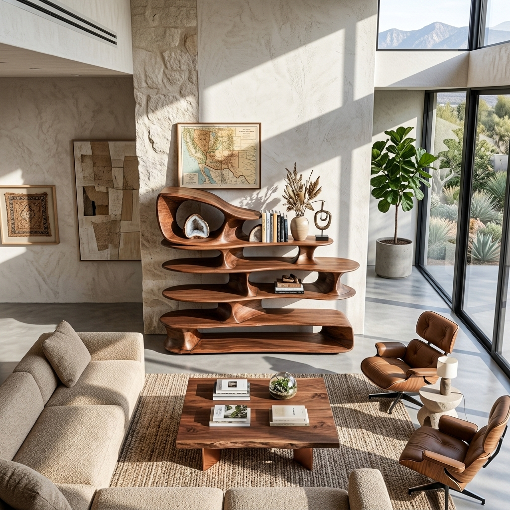 Modern Sculptural Standing Shelf For Living Room