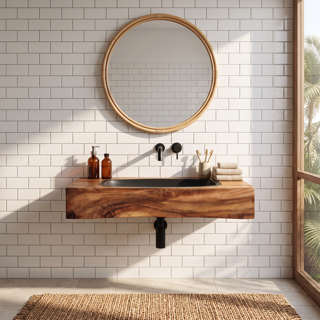 Farmhouse Wooden Live Edge Wood Basin For Organic Bathroom Design