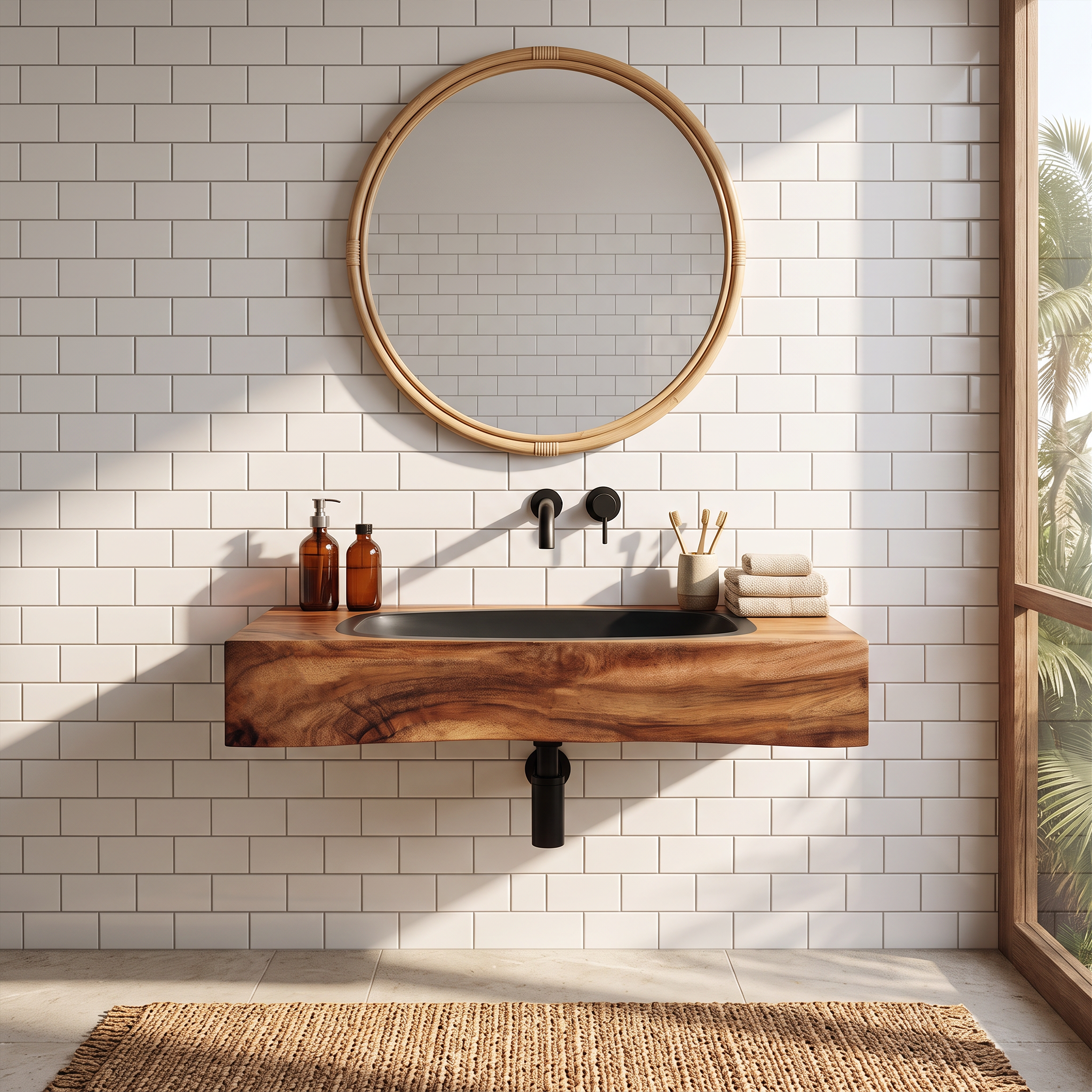 Farmhouse Wooden Live Edge Wood Basin For Organic Bathroom Design