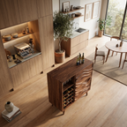 Sculptural Wine Cabinet With Wave Carved Doors For Kitchen