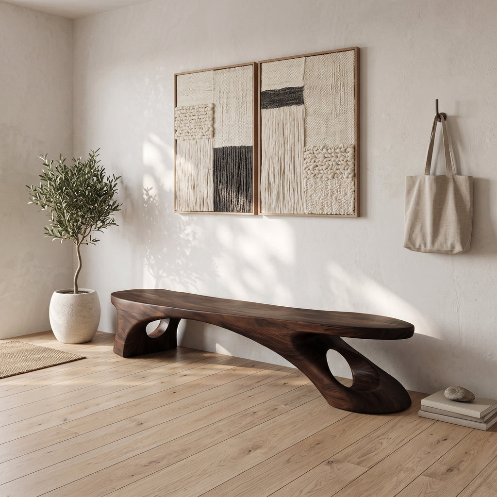 Modern Sculptural Bench With Organic Design For Entryway