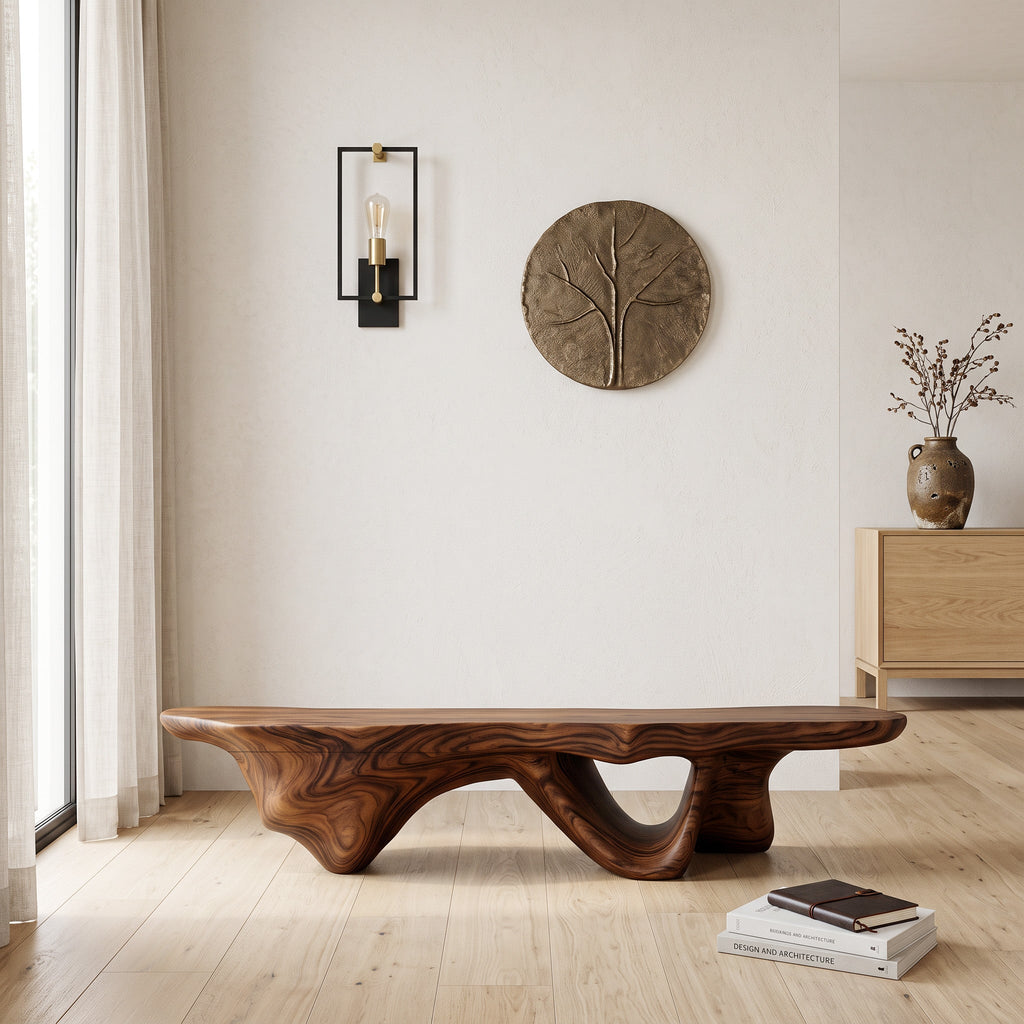 Modern Sculptural Bench With Flowing Design For Living Room