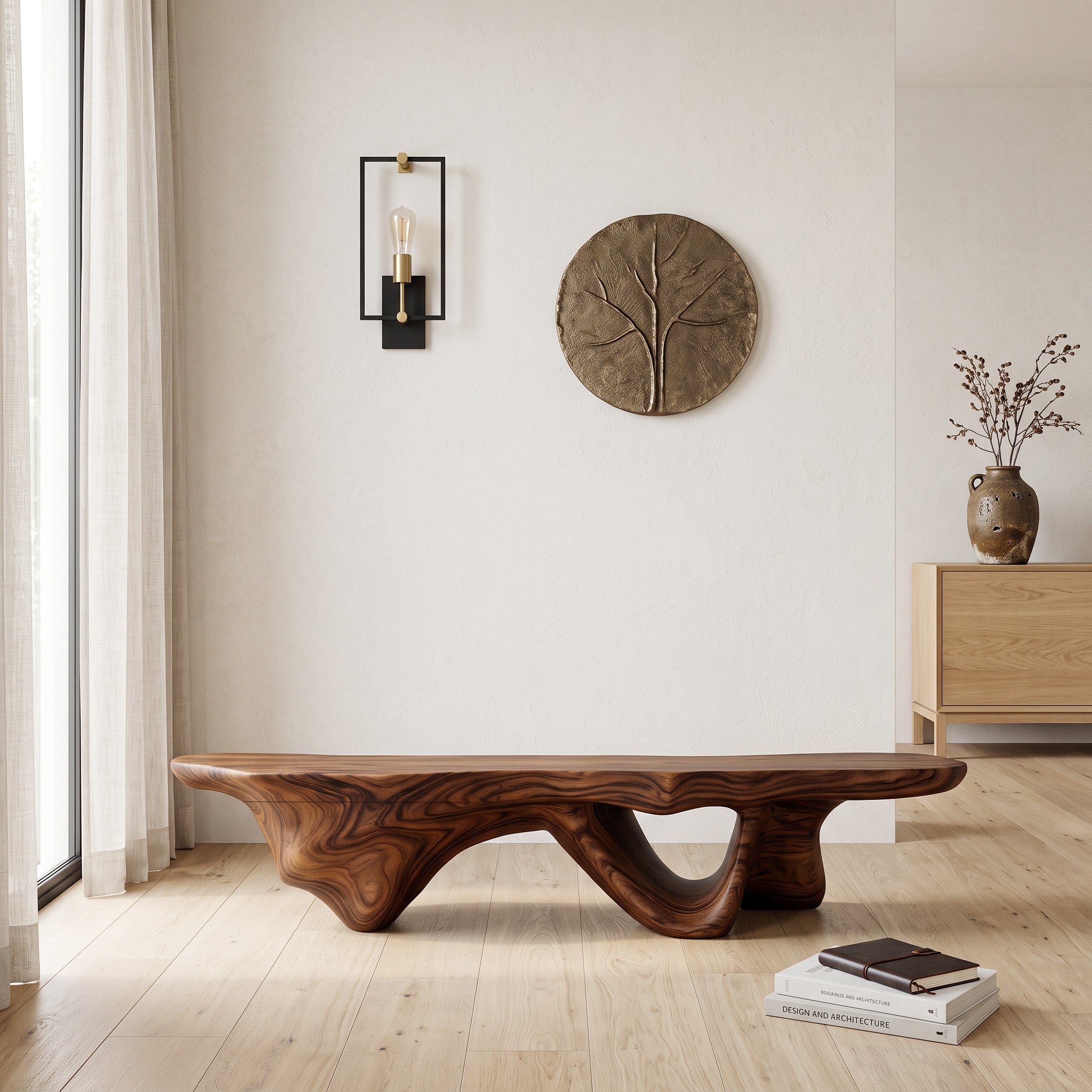 Modern Sculptural Bench With Flowing Design For Living Room