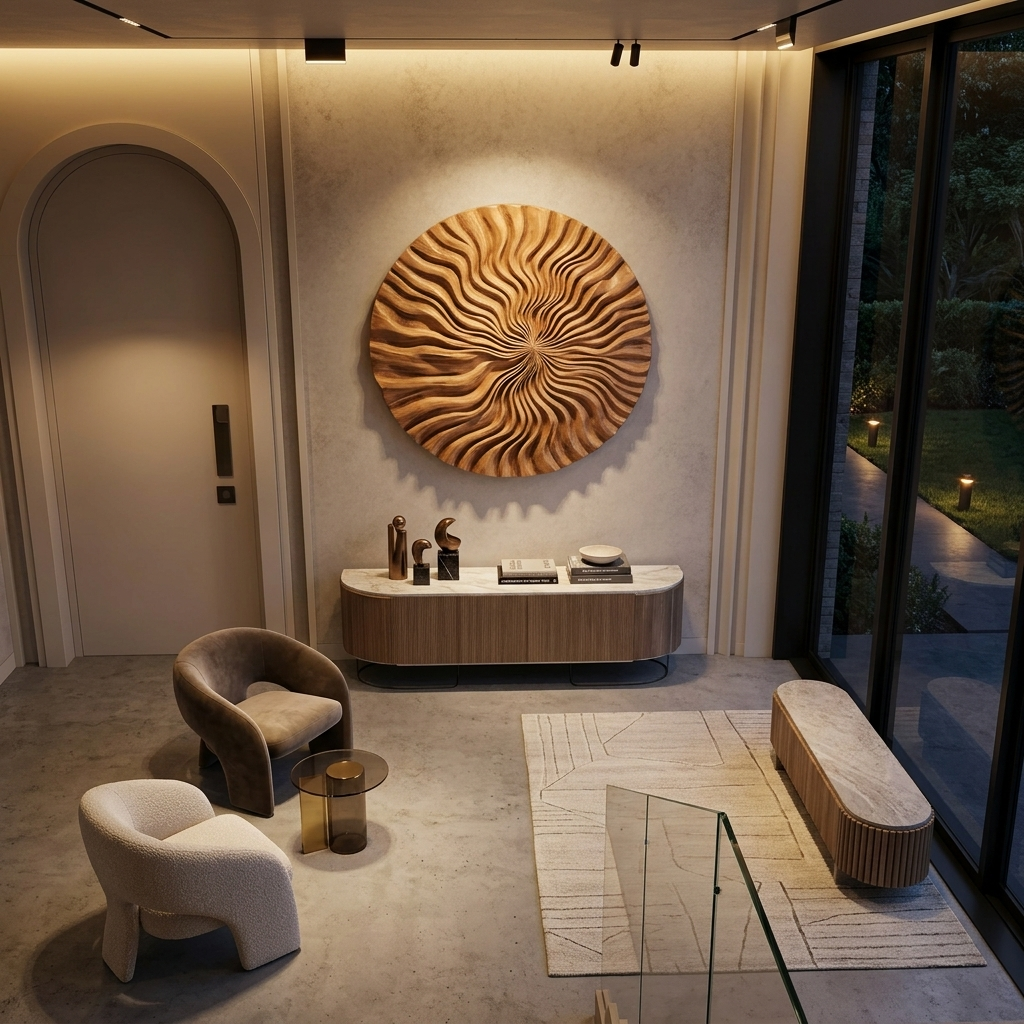 Round Wall Art With Wave Design For Entryway