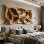 Modern Sculptural Wall Art With Abstract Carved Panel For Lounge
