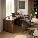 Modern L Shaped Wooden Desk With Bookshelf For Home Office Or Study