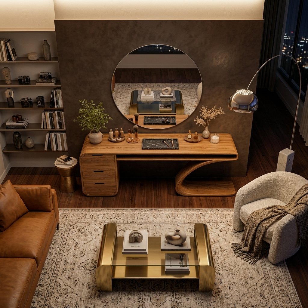 Modern Sculptural Vanity Table With Curved Design For Bedroom