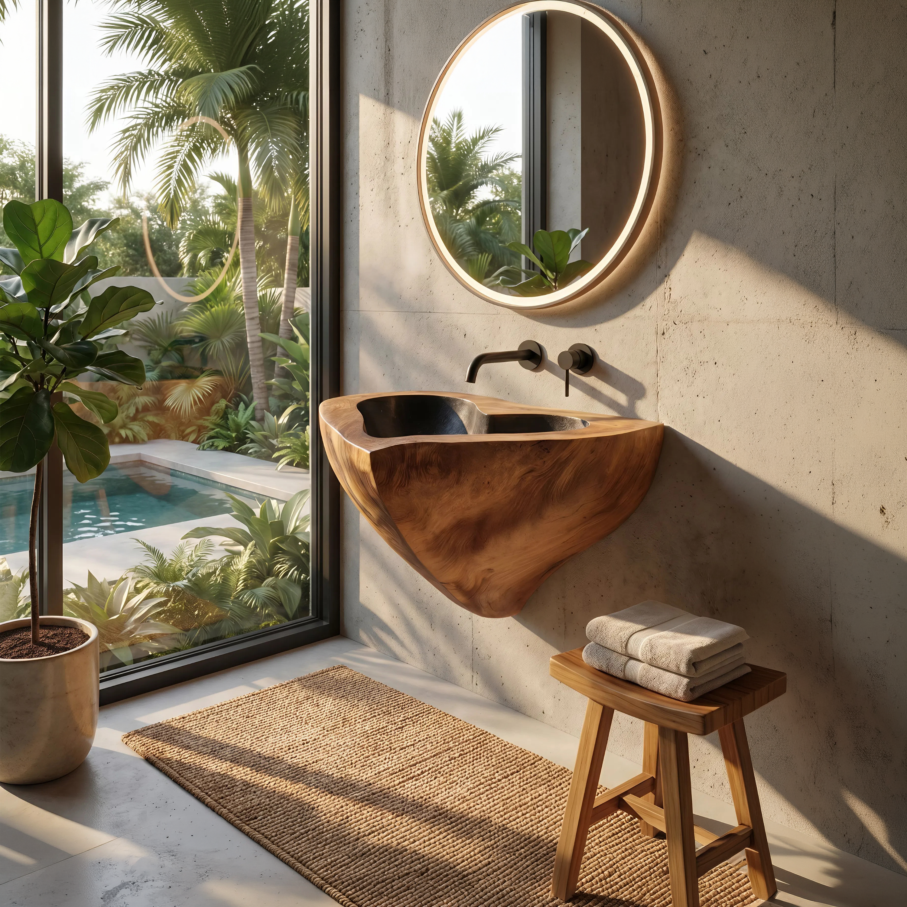 Mid Century Solid Wood Vanity Sink For Modern Bathroom Furniture Decor