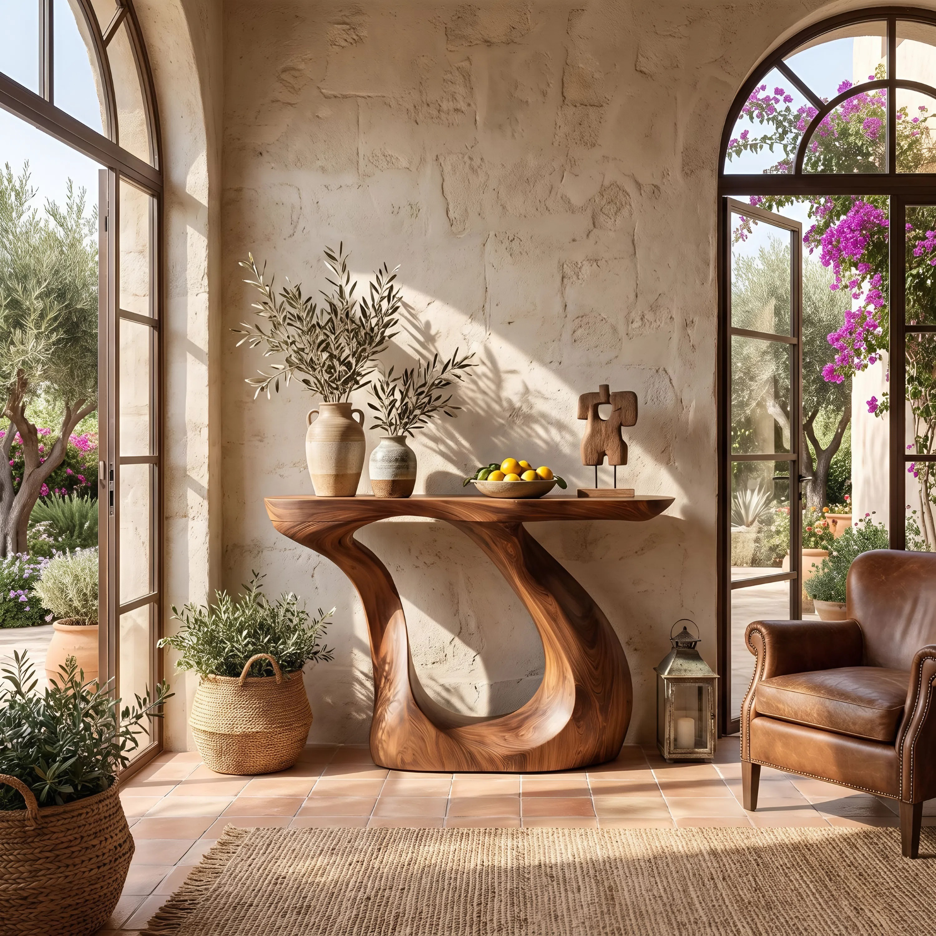 Modern Live Edge Entryway Table Sculptural Wood For Luxury Home Decor