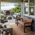Rustic Outdoor Wooden Bench With Curved Backrest For Garden Or Porch
